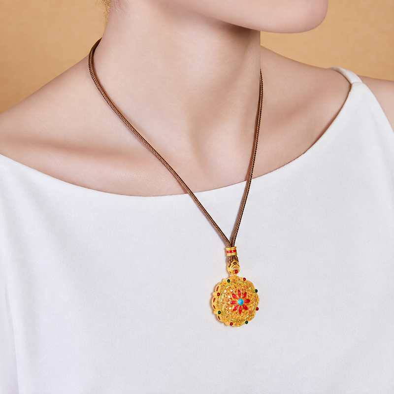 Supplier model wearing orchid necklace