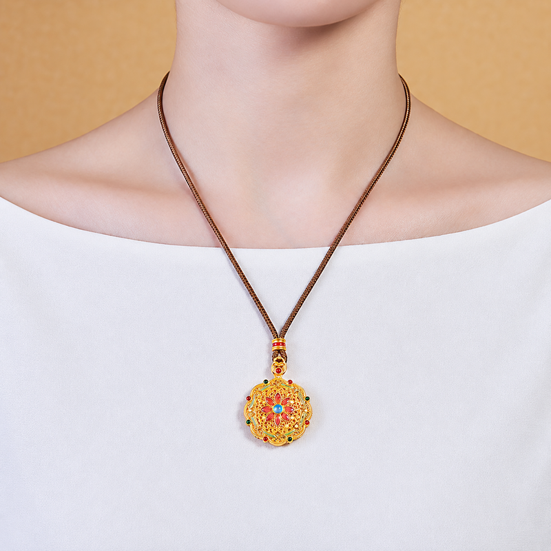 Orchid necklace styled on original model