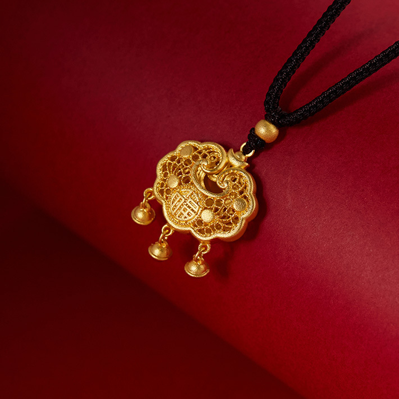 Openwork peace lock and bells on folded red fabric