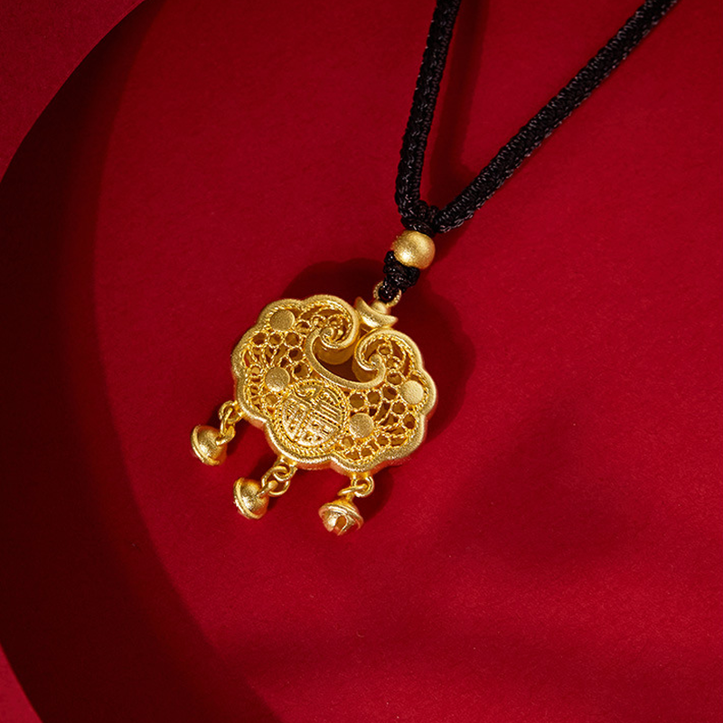 Angled peace lock pendant on a red surface