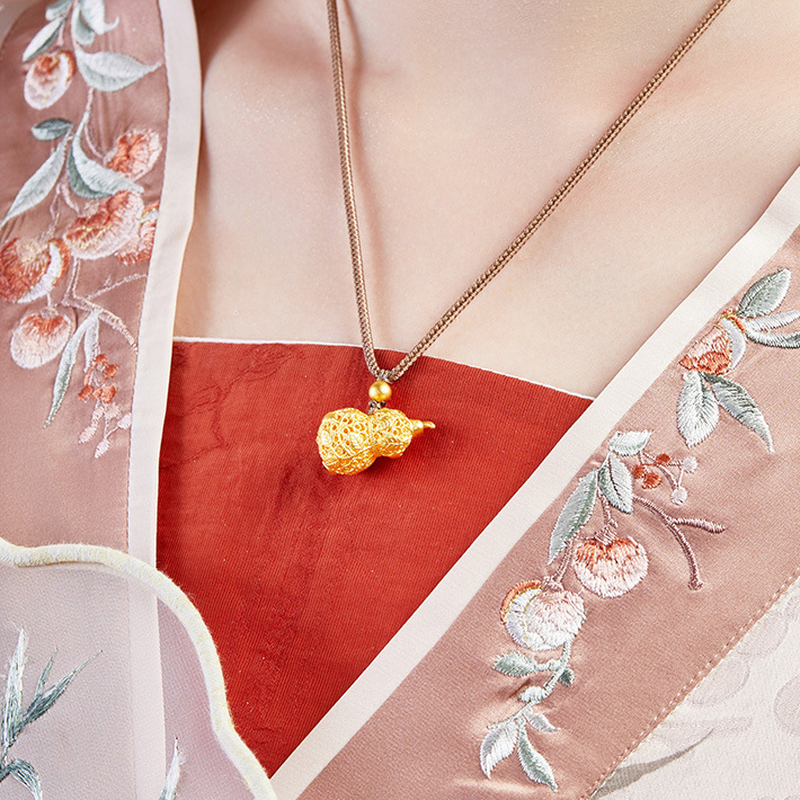 Original angled model view of the gourd necklace