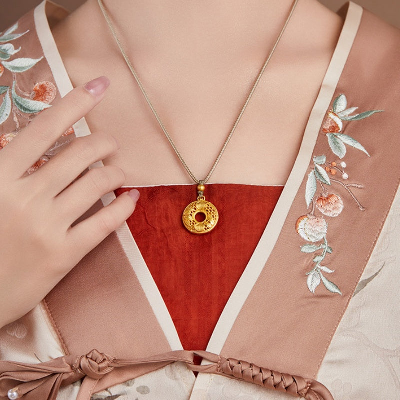 Supplier model wearing the bamboo peace buckle necklace