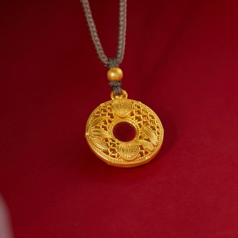 Front view of the openwork bamboo and blessing motifs on red fabric