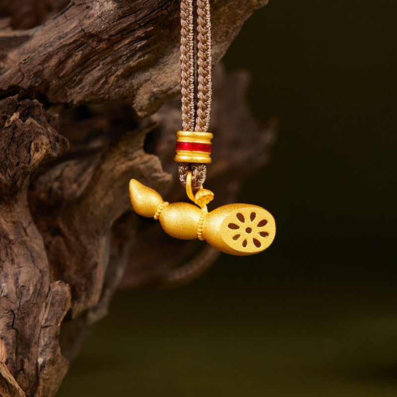 Suspended lotus-root pendant beside textured wood
