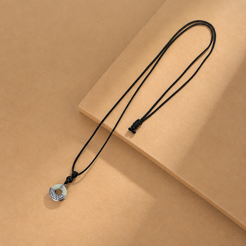 Full braided necklace cord with adjustable knot and nephrite jade pendant
