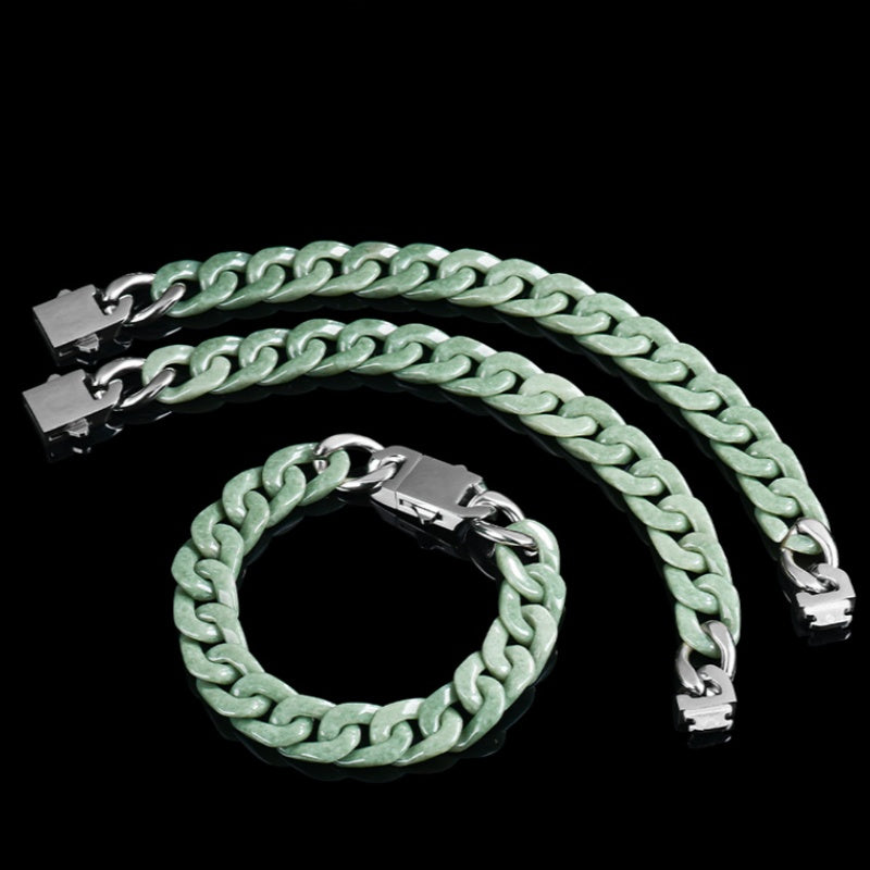 Natural Jadeite Cuban Chain Hand-Carved Bracelet-Premium Urban Jewelry in 3 Colors