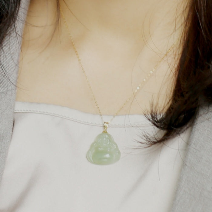 Laughing Buddha Peace & Abundance Hetian Jade Pendant Necklace