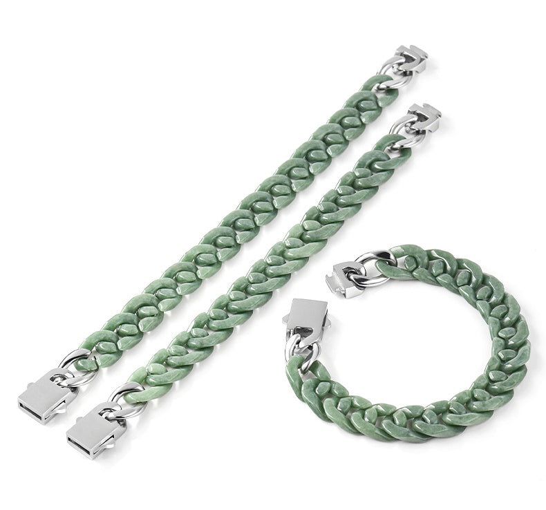 Natural Jadeite Cuban Chain Hand-Carved Bracelet-Premium Urban Jewelry in 3 Colors