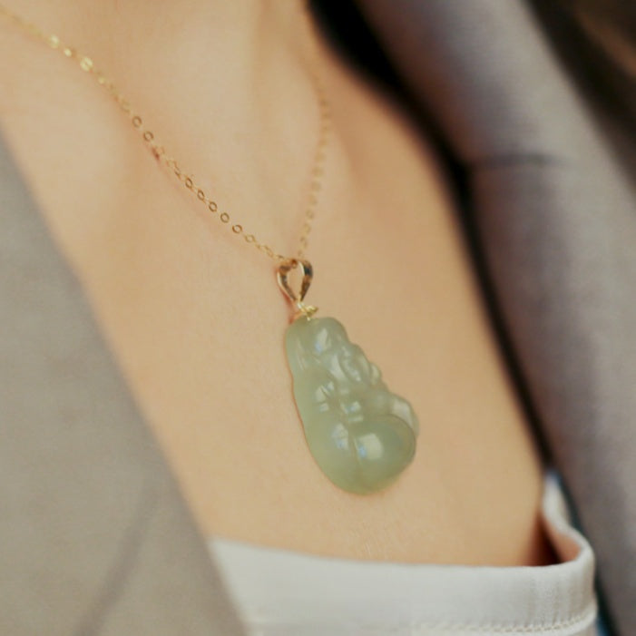 Laughing Buddha Peace & Abundance Hetian Jade Pendant Necklace