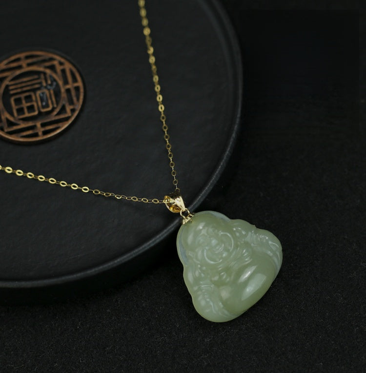 Laughing Buddha Peace & Abundance Hetian Jade Pendant Necklace