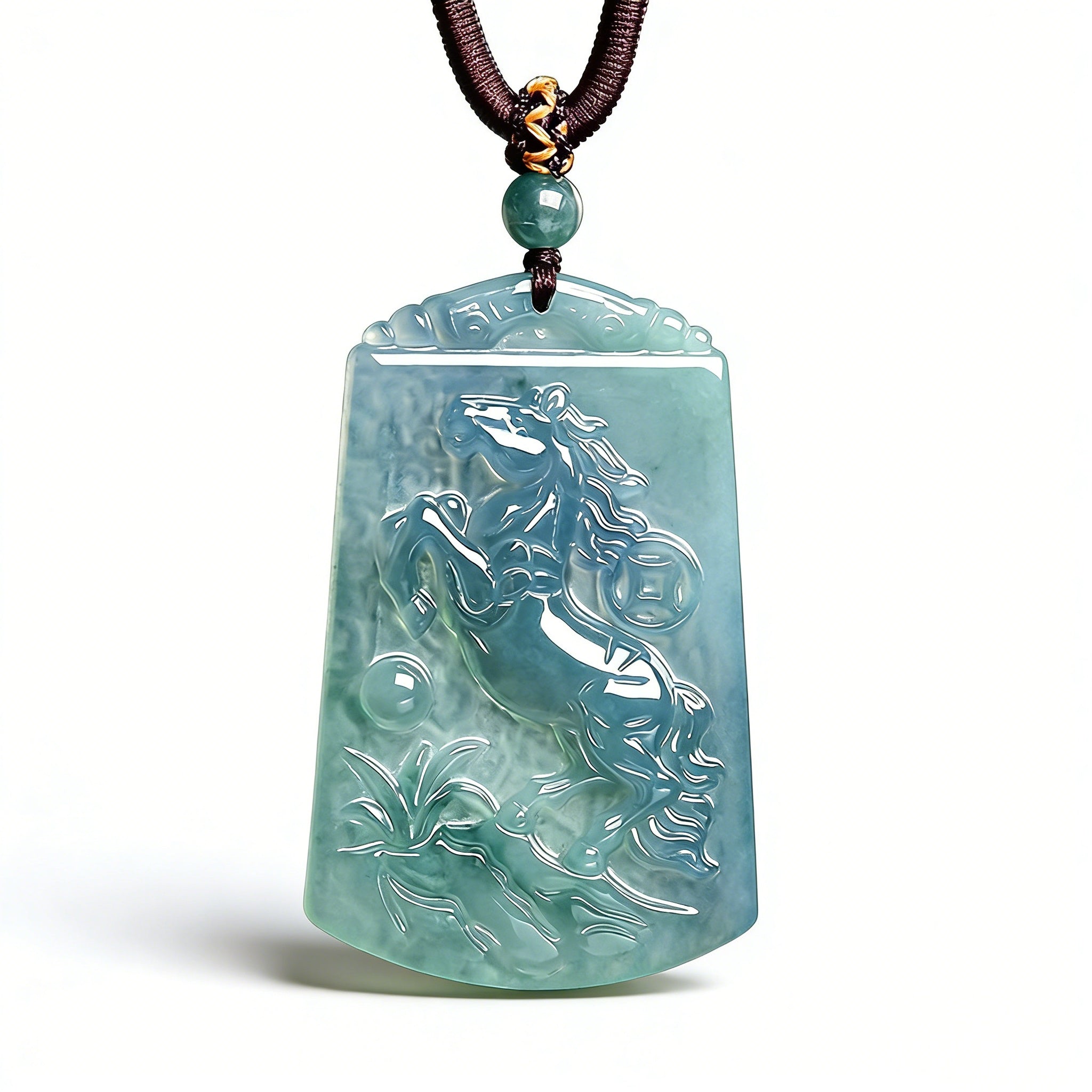 The Galloping Spirit of Success Horse Jade Pendant-Natural Blue Water Jadeite