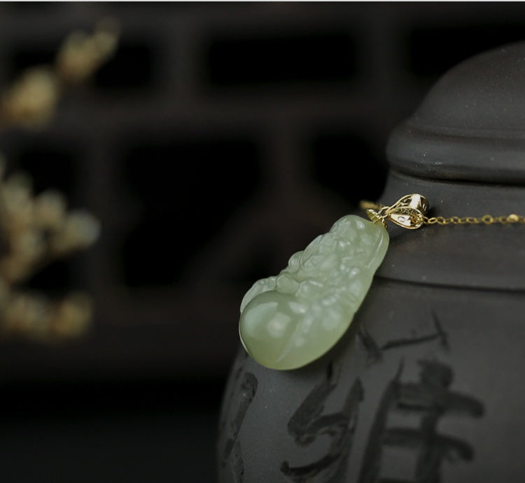 Laughing Buddha Peace & Abundance Hetian Jade Pendant Necklace
