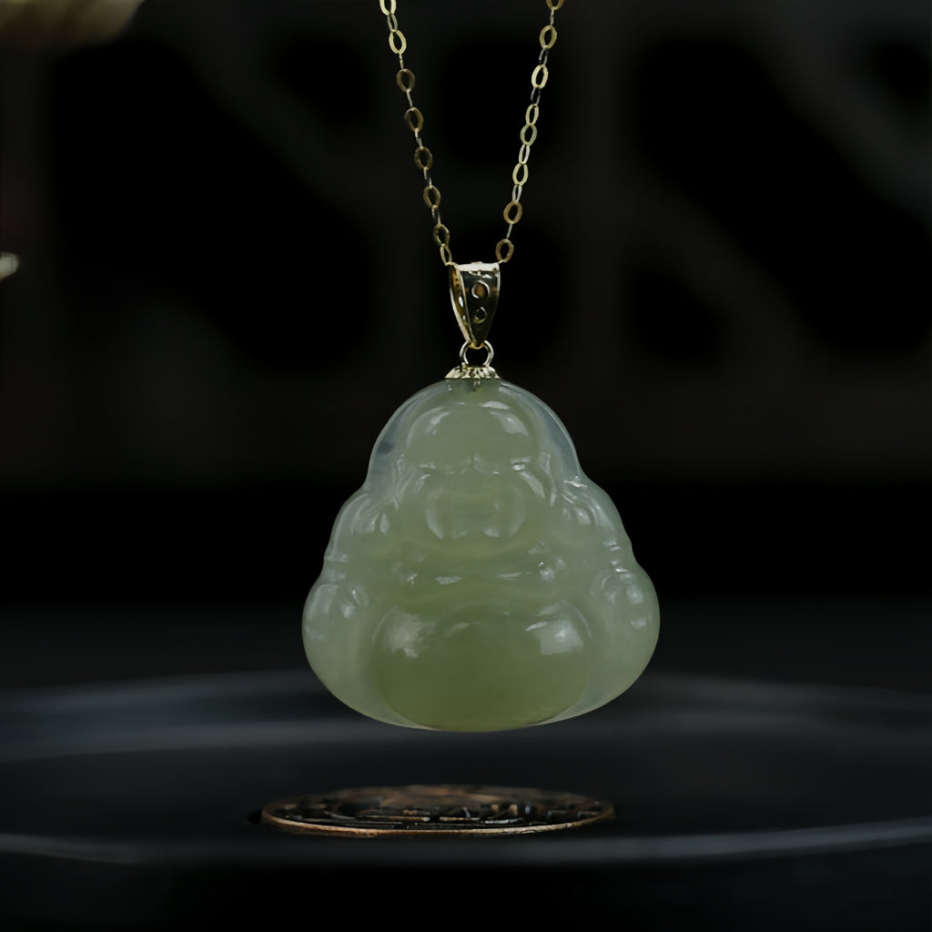 Laughing Buddha Peace & Abundance Hetian Jade Pendant Necklace