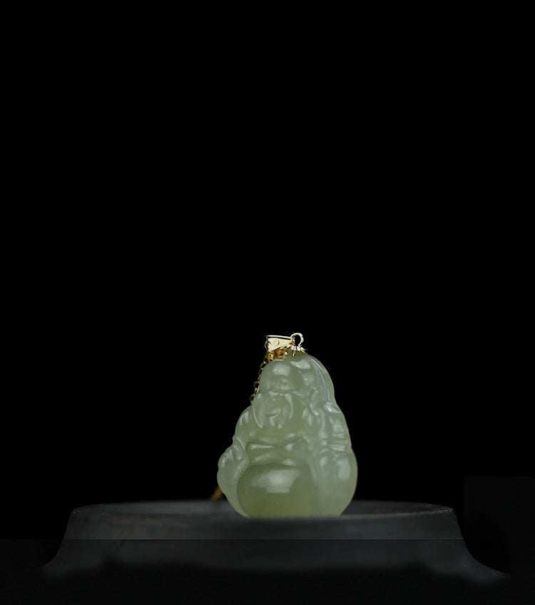 Laughing Buddha Peace & Abundance Hetian Jade Pendant Necklace