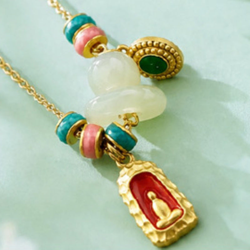 Close-up of S925 silver necklace and nephrite jade centerpiece