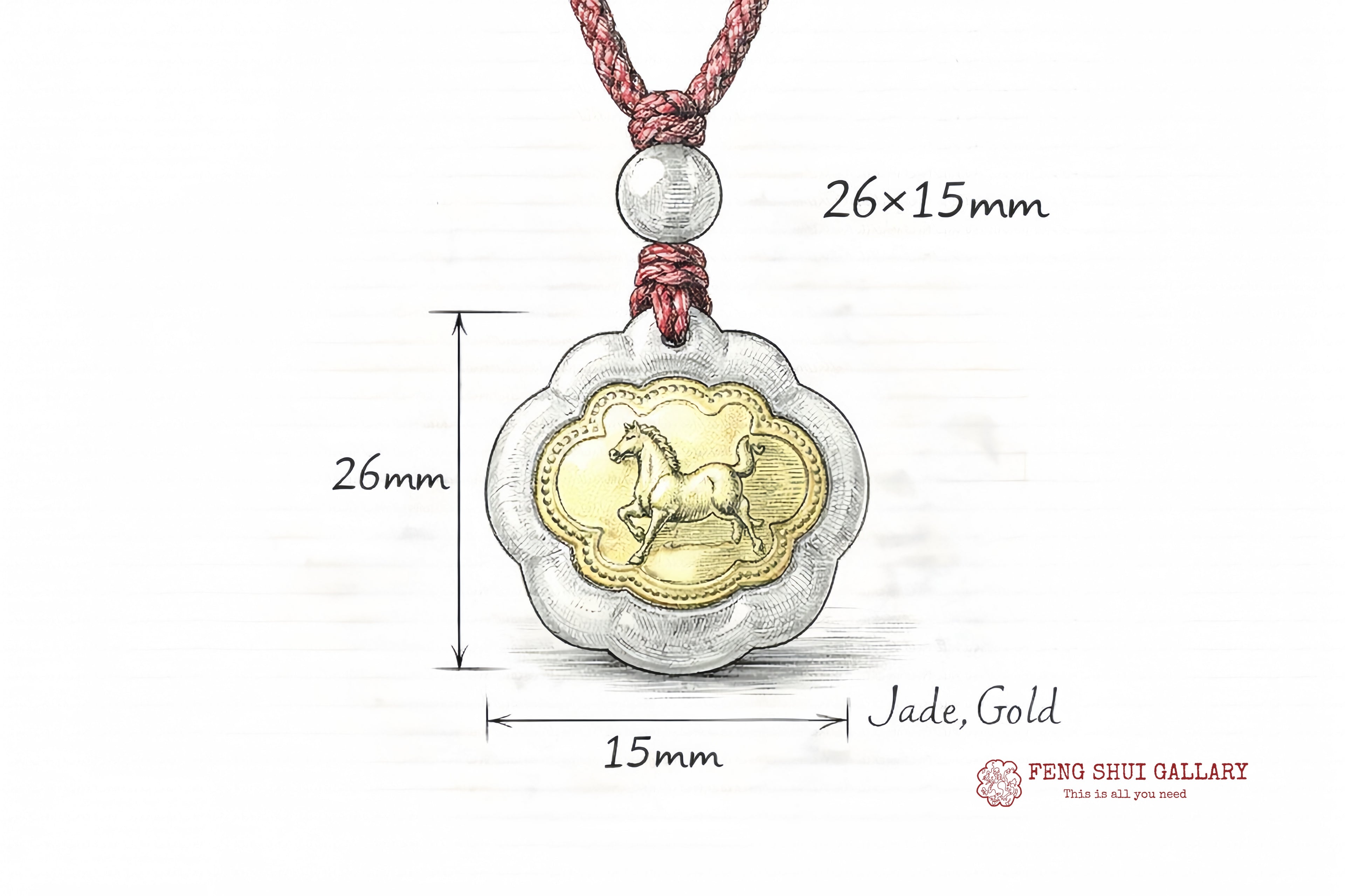 Horse 24k Gold 12 Chinese Zodiac Lucky Amulet White Jade Pendant Necklace