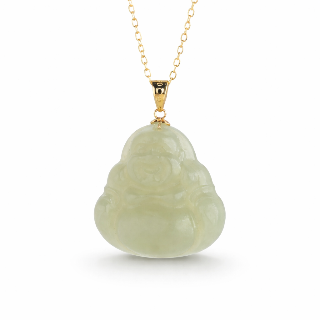Laughing Buddha Peace & Abundance Hetian Jade Pendant Necklace