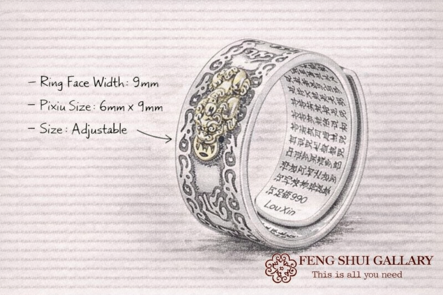 Lucky Feng Shui Pixiu Wealth & Protection Ring(Adjustable)