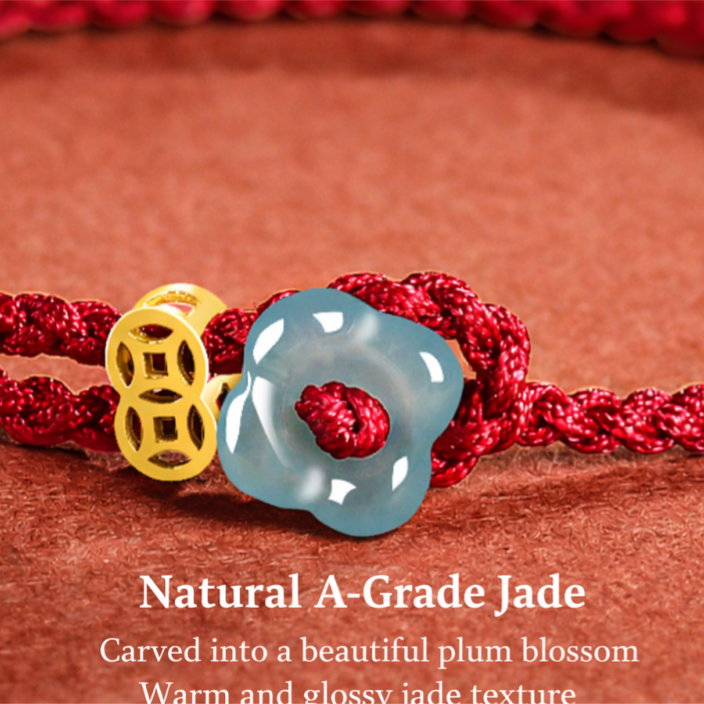 Peaceful Seasons Four-Petal Jade Red String Bracelet-Hand-Woven