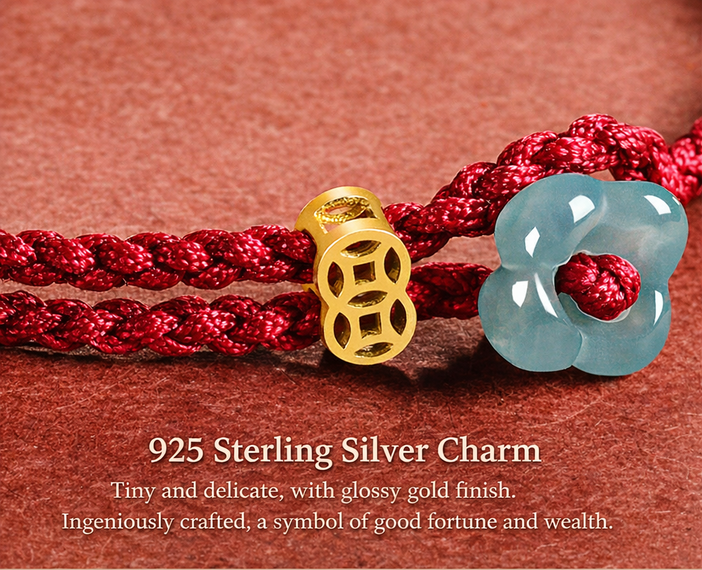 Peaceful Seasons Four-Petal Jade Red String Bracelet-Hand-Woven