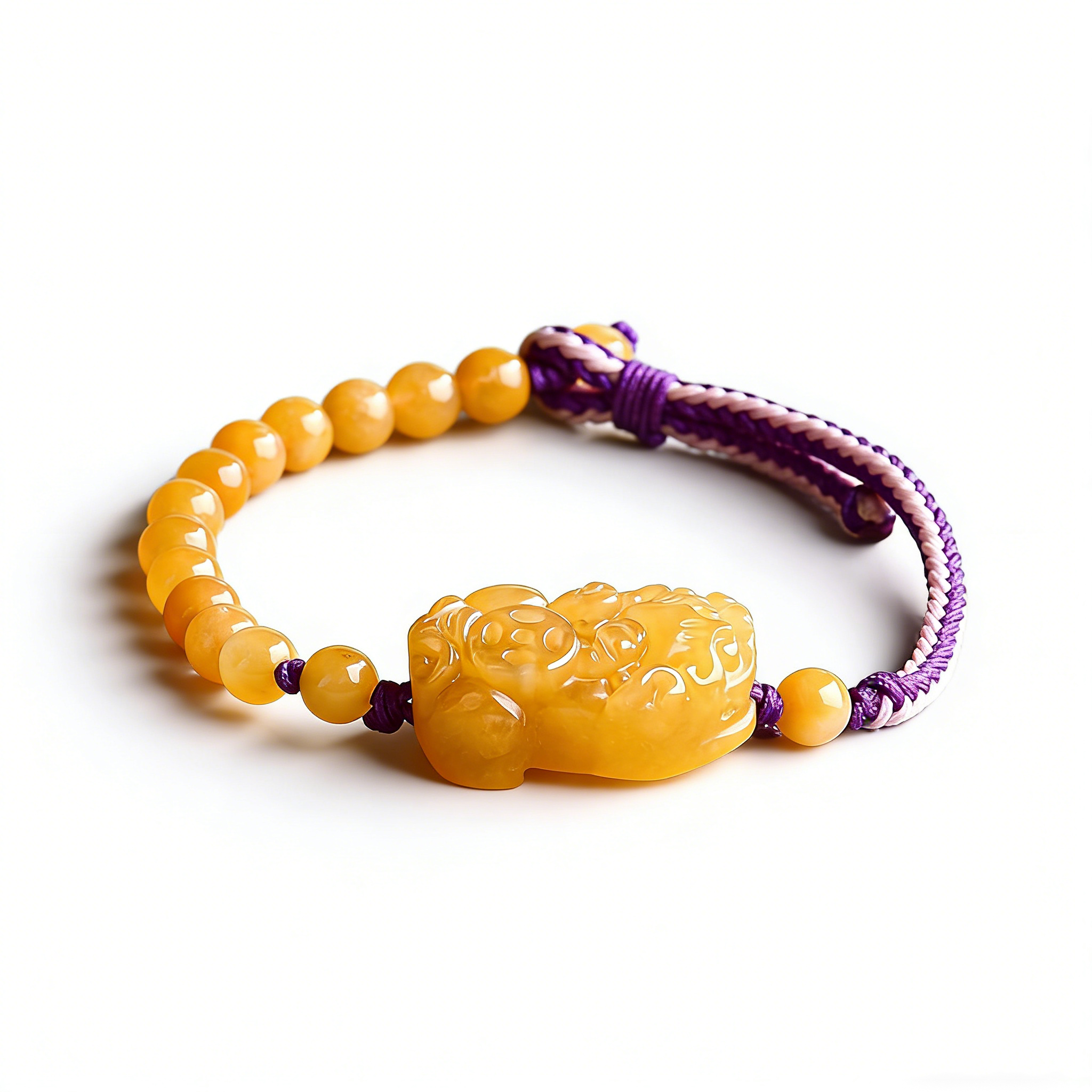 Natural Golden Silk Jade PiXiu Prosperity Hand-Woven Bracelet