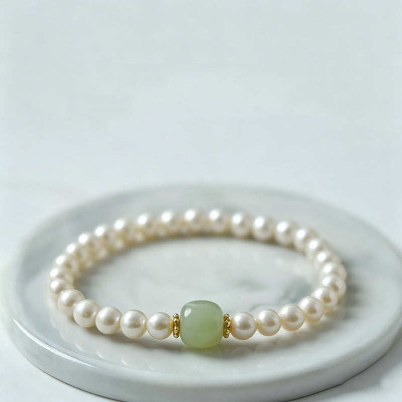 Good Luck Jade Bead Pearl Bracelet