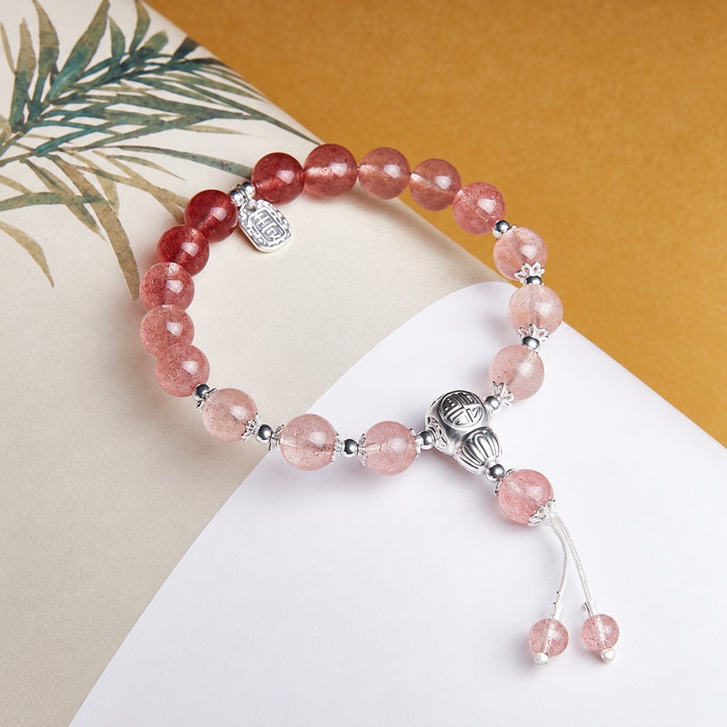 Full strawberry crystal bracelet showing gourd and beaded tail