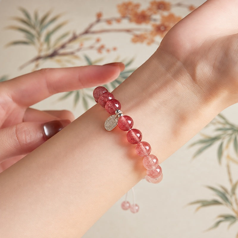 Close view of blessing plaque bracelet worn on wrist