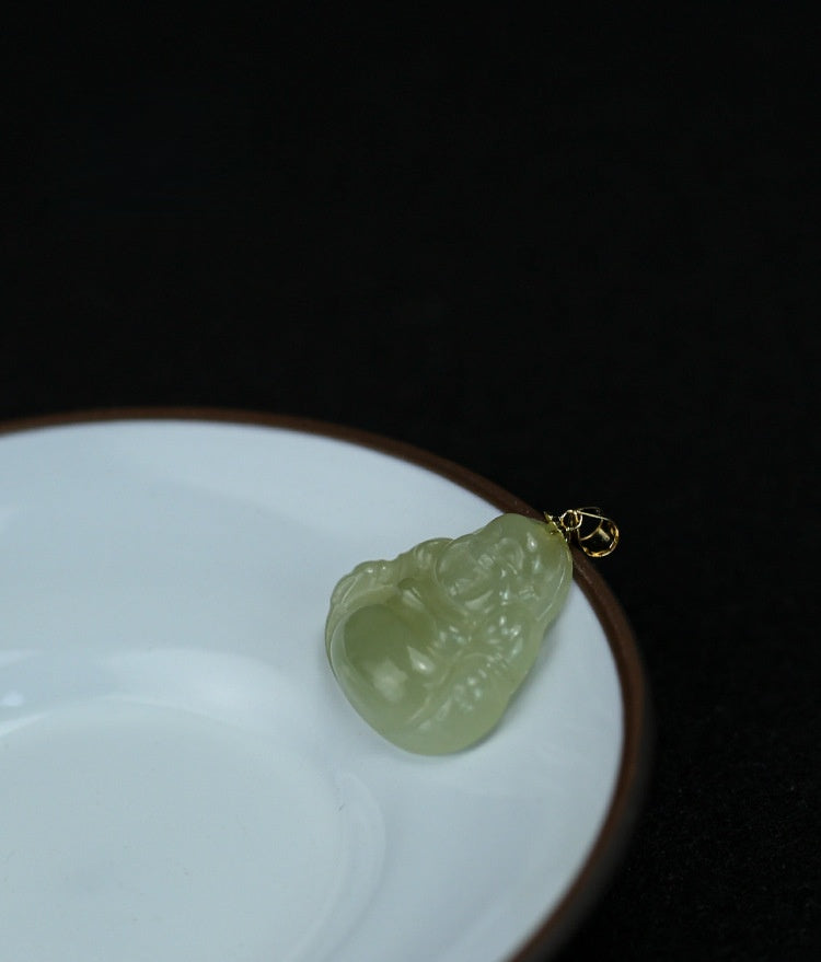 Laughing Buddha Peace & Abundance Hetian Jade Pendant Necklace