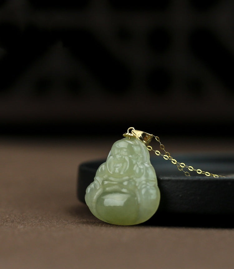 Laughing Buddha Peace & Abundance Hetian Jade Pendant Necklace