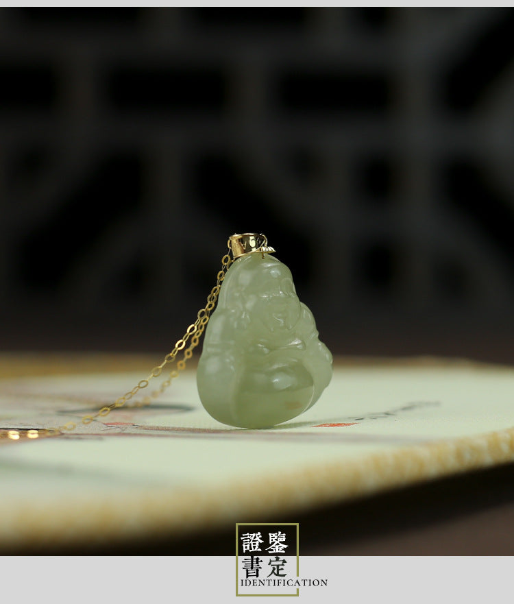 Laughing Buddha Peace & Abundance Hetian Jade Pendant Necklace