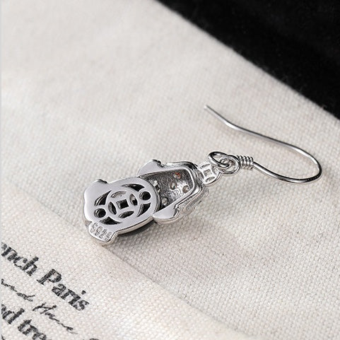 Wealth and Protection-Pixiu Black Agate Drop Earrings