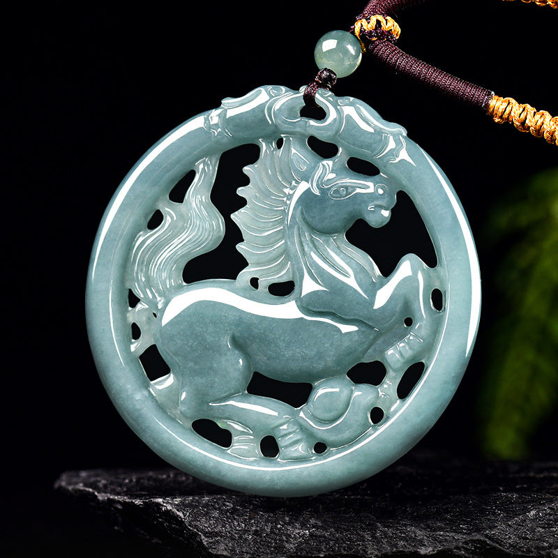 Prosperity Arrival Horse Ice Jade Pendant Necklace