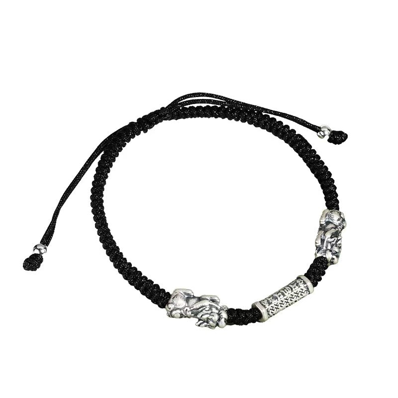 999 Silver Double Pixiu Six True Words Bracelet -Attract Luck
