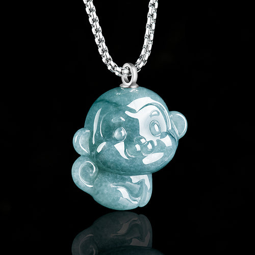 Grade A Blue Jade Monkey Lucky Pendant – Zodiac Charm of Wit and Vitality