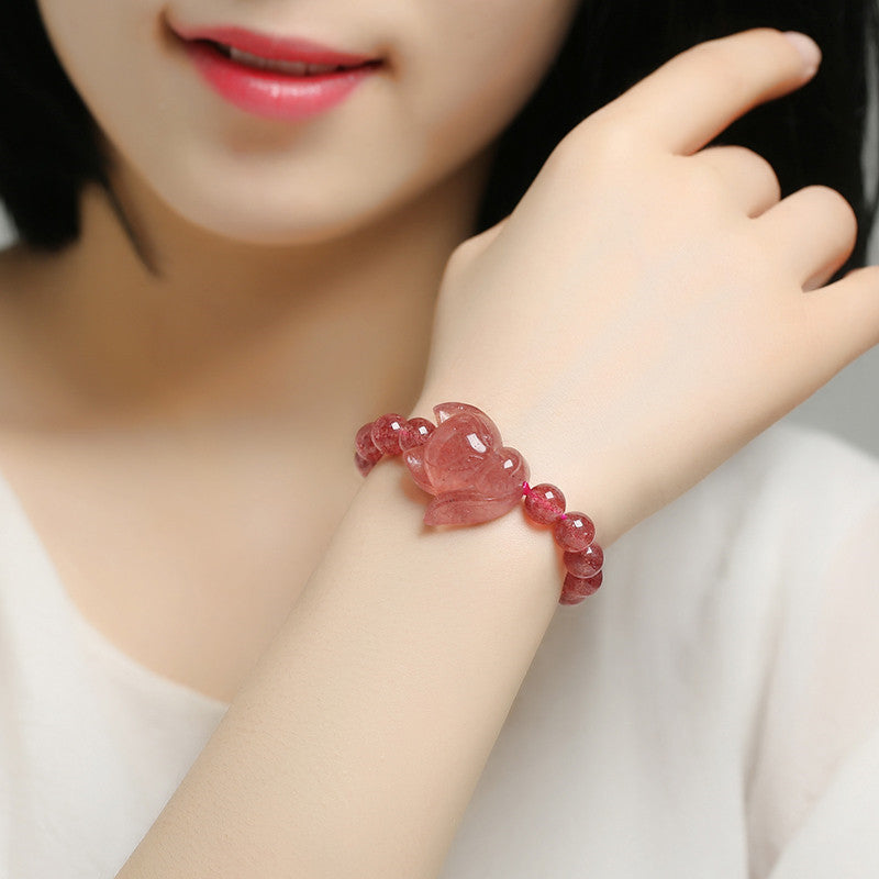Love in Bloom-Strawberry Quartz & Rose Quartz Fox Bracelet
