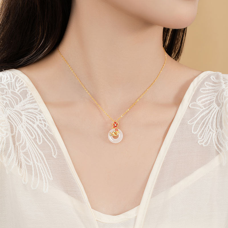Peace & Good Fortune-Koi Fish Chalcedony Necklace
