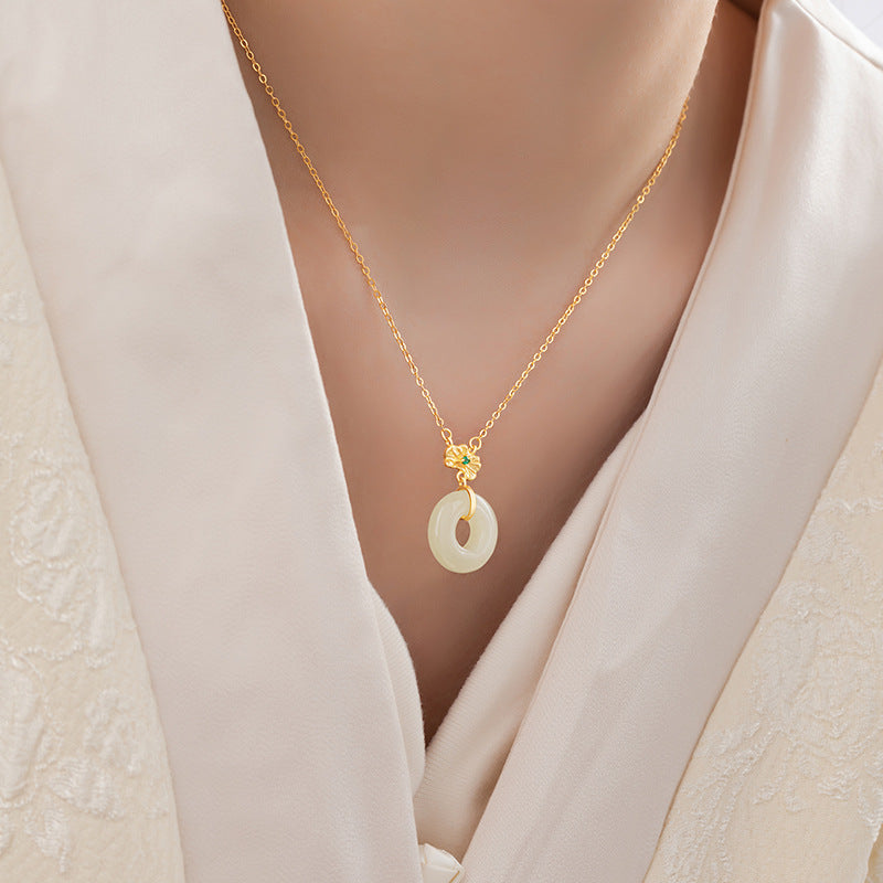 Lotus Nephrite Jade Peace Disc Necklace-Purity and Grace