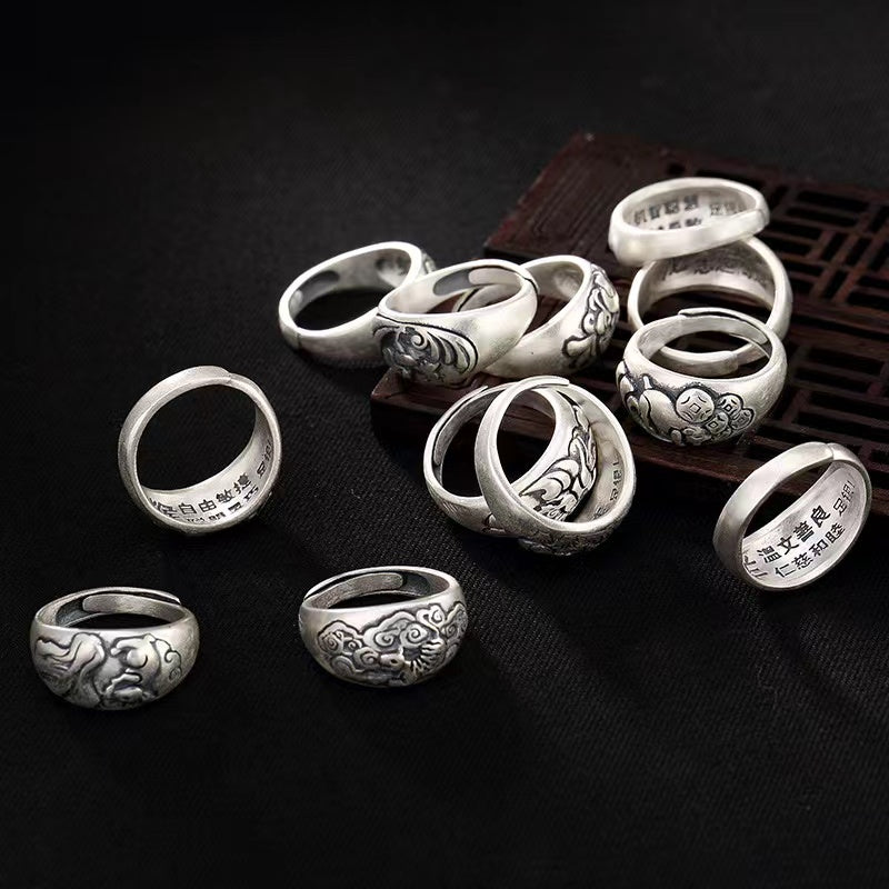 990 Pure Silver 12 Chinese Zodiac Ring-Good Luck Protection