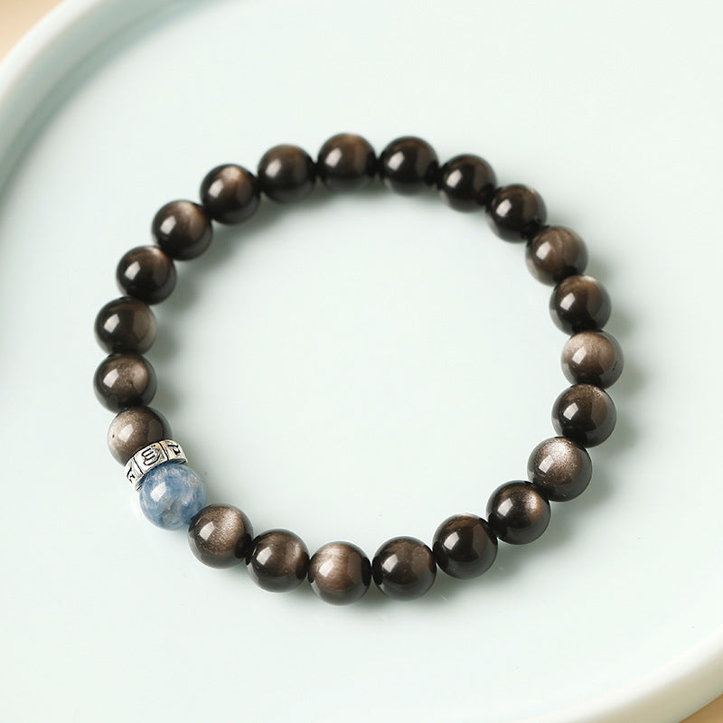 Centered Focus-Silver Obsidian Six-Character Mantra Bracelet