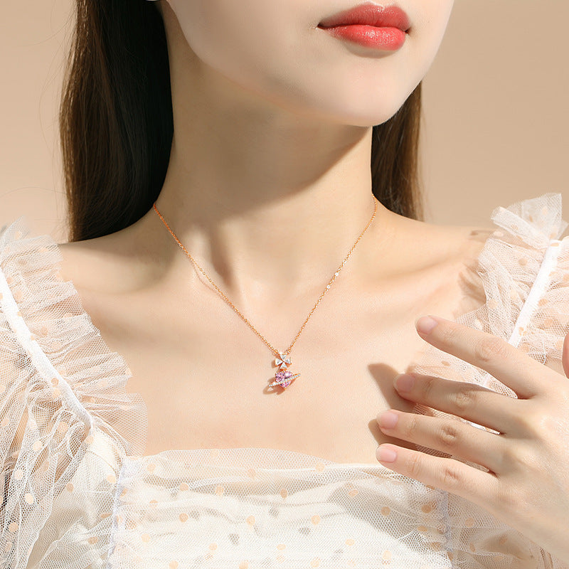 Pink Heart Saturn Necklace-A World of Love
