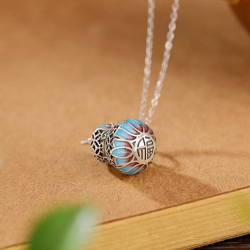 Hollow Calabash Enamel Silver Necklace-Good Fortune and Prosperity