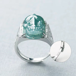 Pixiu Ice Jade Wealth Ring-925 Sterling Silver