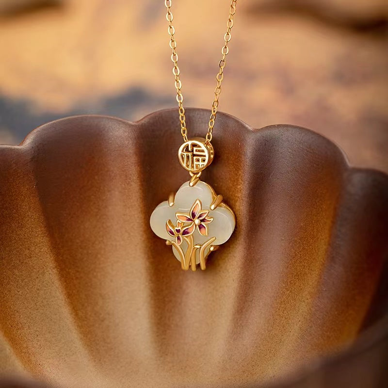 Orchid Blessing Jade Necklace – Good Luck & Elegant Harmony