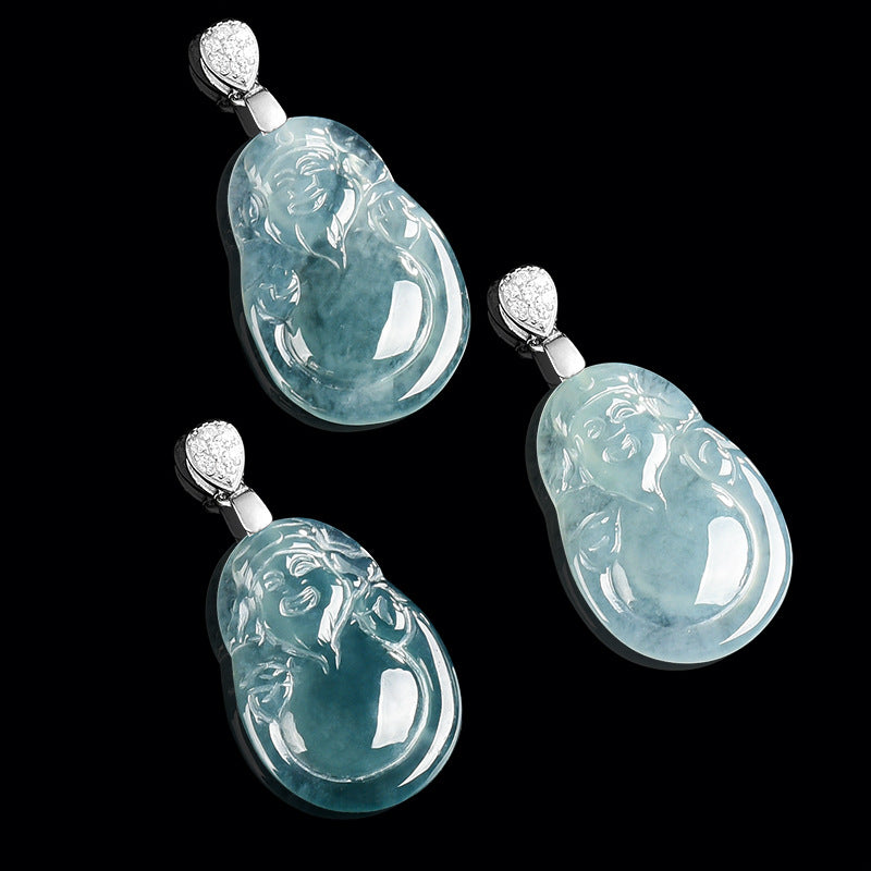 Blue Ice Jade Wealth Guardian Pendant – Prosperity & Fortune Blessing