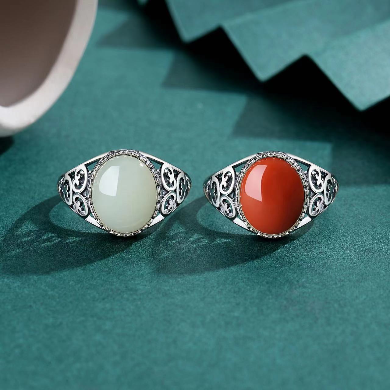 Natural Red Agate Silver Ring-Emotional Balance