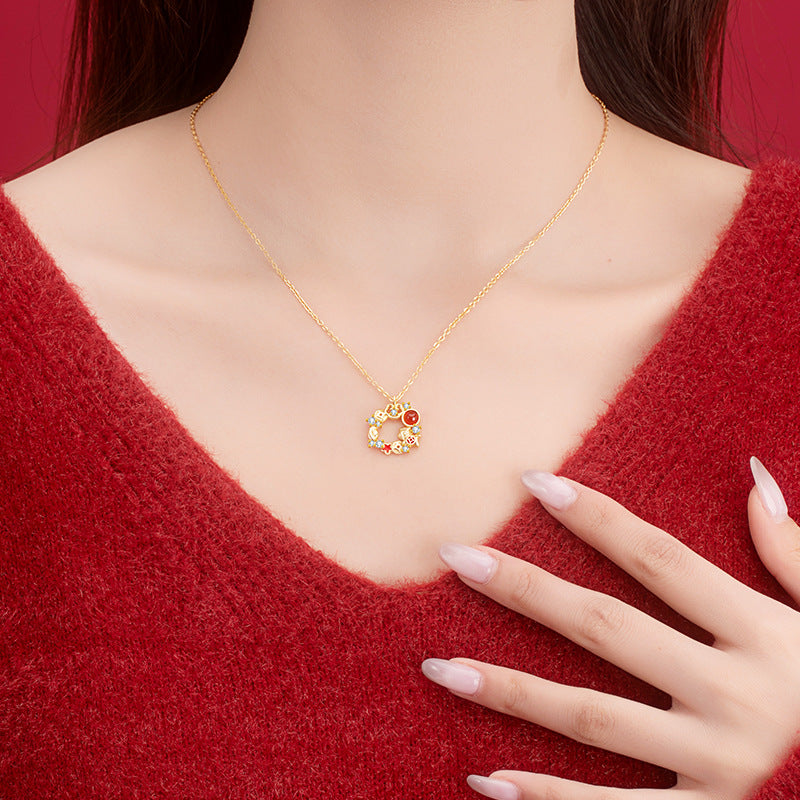 Horse and Coin Red Agate Necklace-Prosperity on Its Way