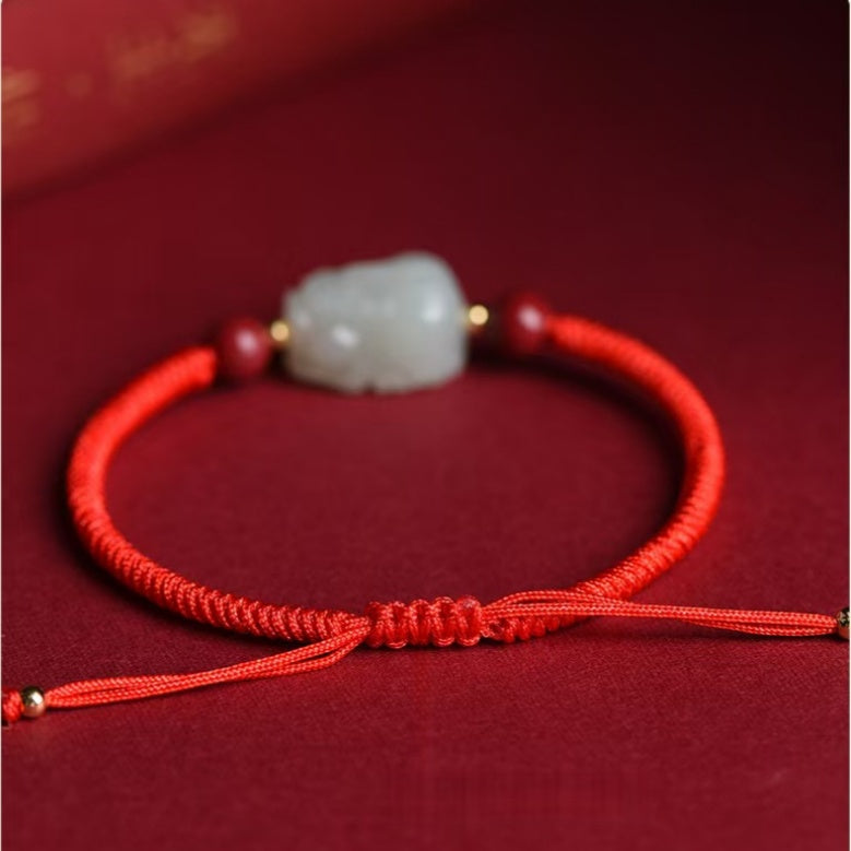 Hetian Jade Pixiu Hand-Woven String Couple Bracelet-Protection and Wealth