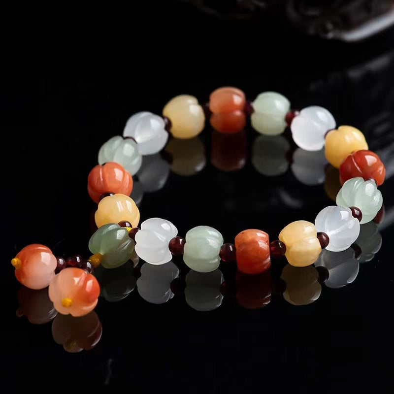 Golden Silk Jade Bracelet-Pumpkin Beads