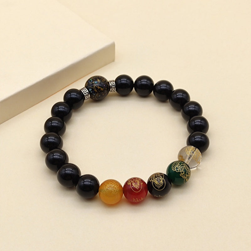 Five-Directional Wealth God Obsidian Bracelet-Gathered Blessings